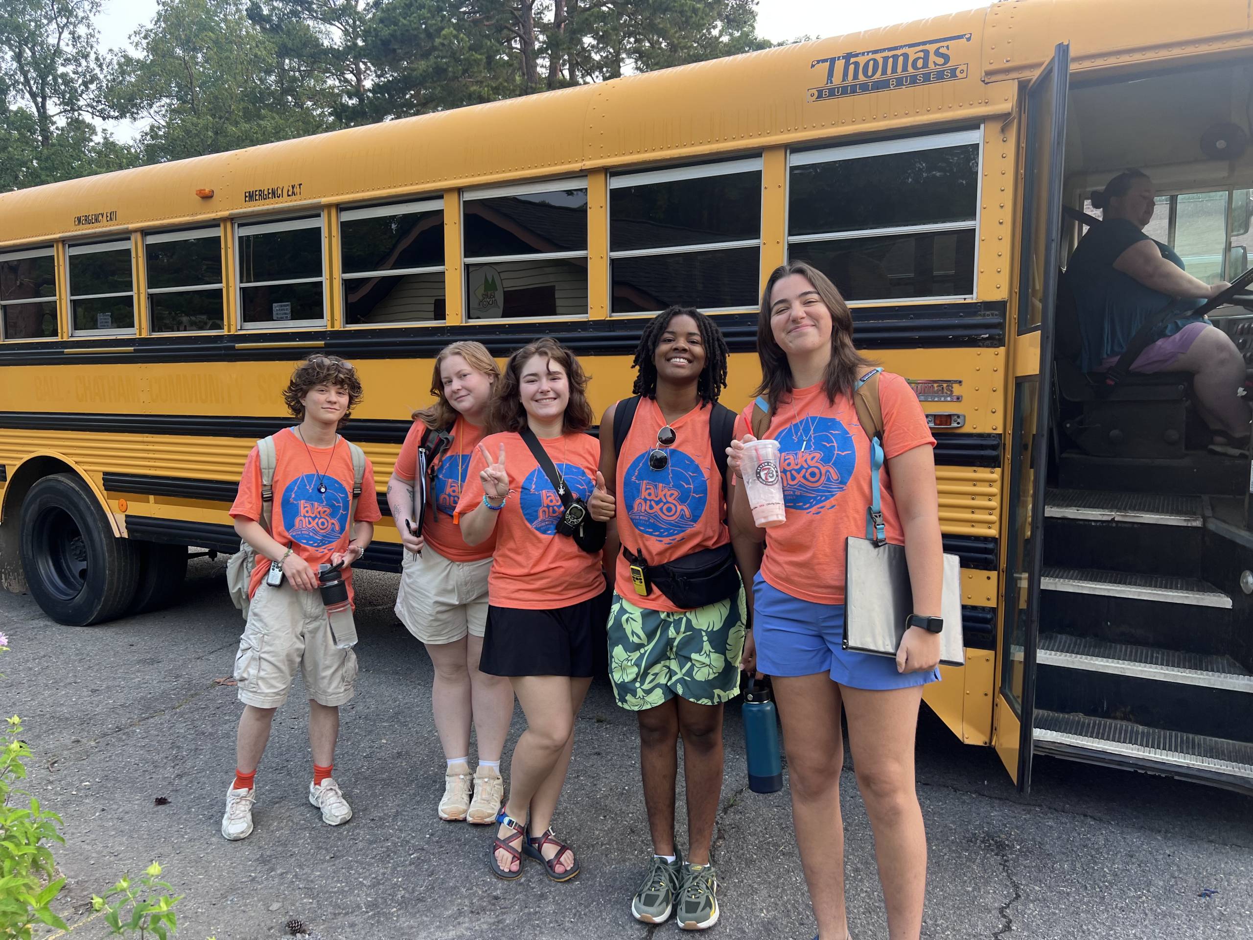 counselors outside bus at lake nixon